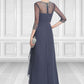 Simone A-Line Scoop Neck Floor-Length Chiffon Mother of the Bride Dress With Beading Sequins Cascading Ruffles DL126P0014921