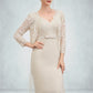 Phoebe Sheath/Column V-neck Knee-Length Chiffon Lace Mother of the Bride Dress With Bow(s) DL126P0014924