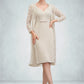 Phoebe Sheath/Column V-neck Knee-Length Chiffon Lace Mother of the Bride Dress With Bow(s) DL126P0014924