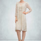 Phoebe Sheath/Column V-neck Knee-Length Chiffon Lace Mother of the Bride Dress With Bow(s) DL126P0014924