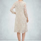 Phoebe Sheath/Column V-neck Knee-Length Chiffon Lace Mother of the Bride Dress With Bow(s) DL126P0014924