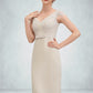 Phoebe Sheath/Column V-neck Knee-Length Chiffon Lace Mother of the Bride Dress With Bow(s) DL126P0014924