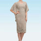 Alice Sheath/Column V-neck Knee-Length Chiffon Lace Mother of the Bride Dress With Cascading Ruffles DL126P0014925