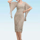 Alice Sheath/Column V-neck Knee-Length Chiffon Lace Mother of the Bride Dress With Cascading Ruffles DL126P0014925