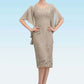 Alice Sheath/Column V-neck Knee-Length Chiffon Lace Mother of the Bride Dress With Cascading Ruffles DL126P0014925