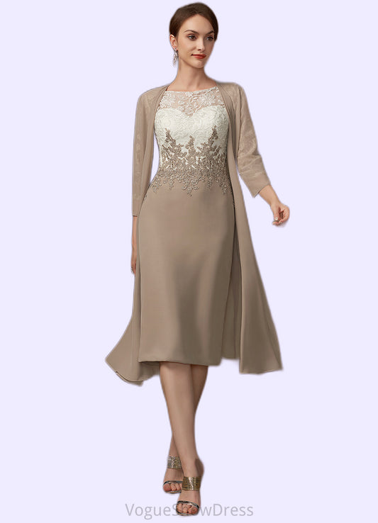 Cheyenne Sheath/Column Scoop Neck Knee-Length Chiffon Lace Mother of the Bride Dress DL126P0014927