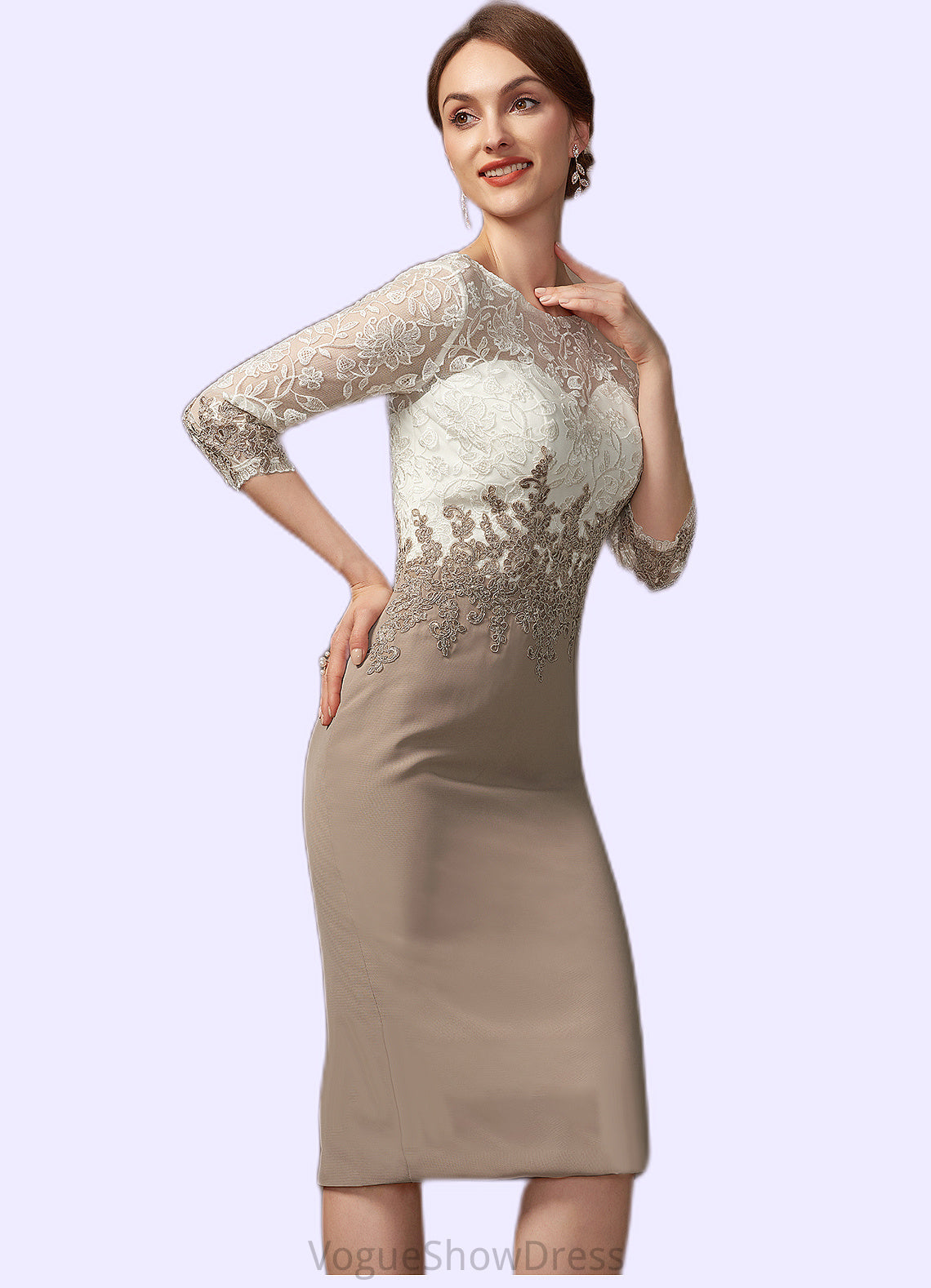 Cheyenne Sheath/Column Scoop Neck Knee-Length Chiffon Lace Mother of the Bride Dress DL126P0014927