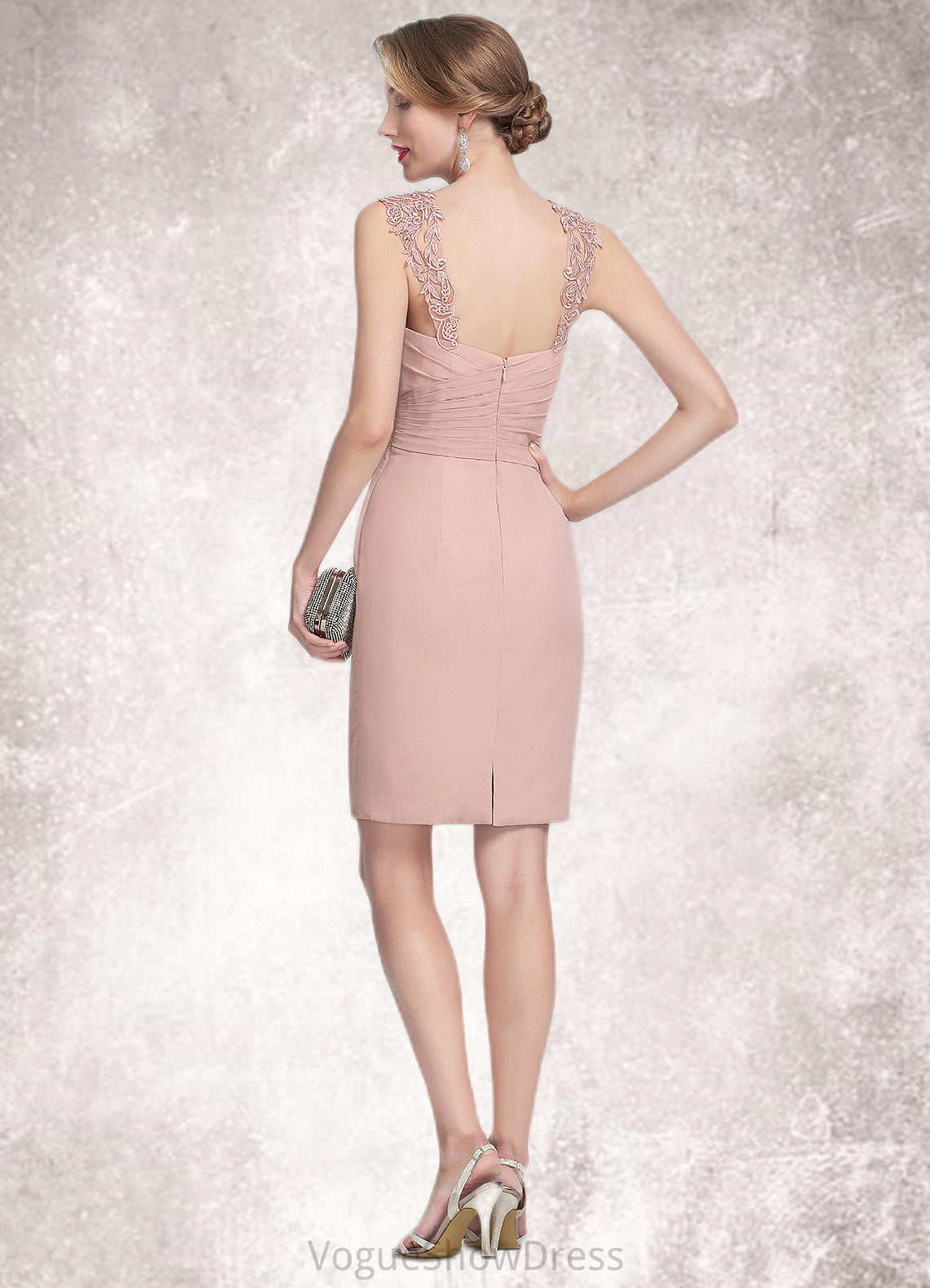 Audrey Sheath/Column Sweetheart Knee-Length Chiffon Mother of the Bride Dress With Ruffle Lace DL126P0014929