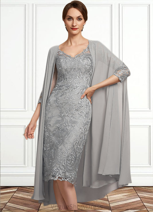 Ireland Sheath/Column V-neck Knee-Length Lace Mother of the Bride Dress DL126P0014931