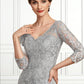 Ireland Sheath/Column V-neck Knee-Length Lace Mother of the Bride Dress DL126P0014931