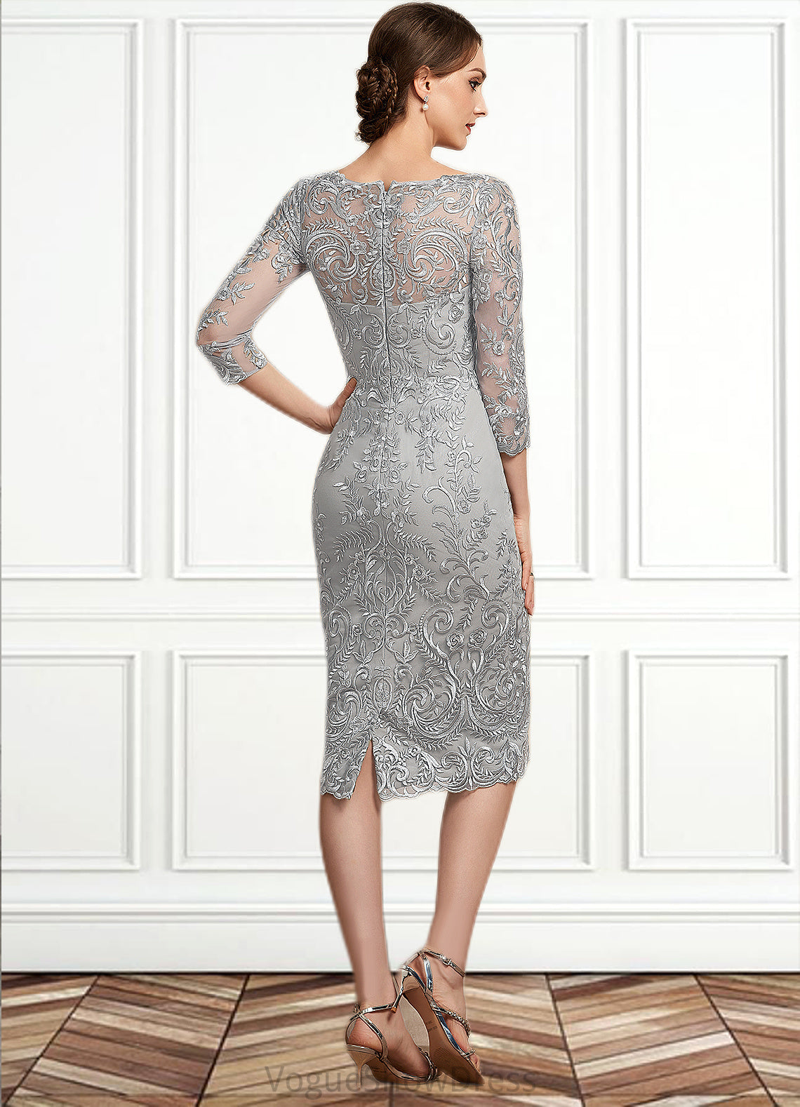 Ireland Sheath/Column V-neck Knee-Length Lace Mother of the Bride Dress DL126P0014931