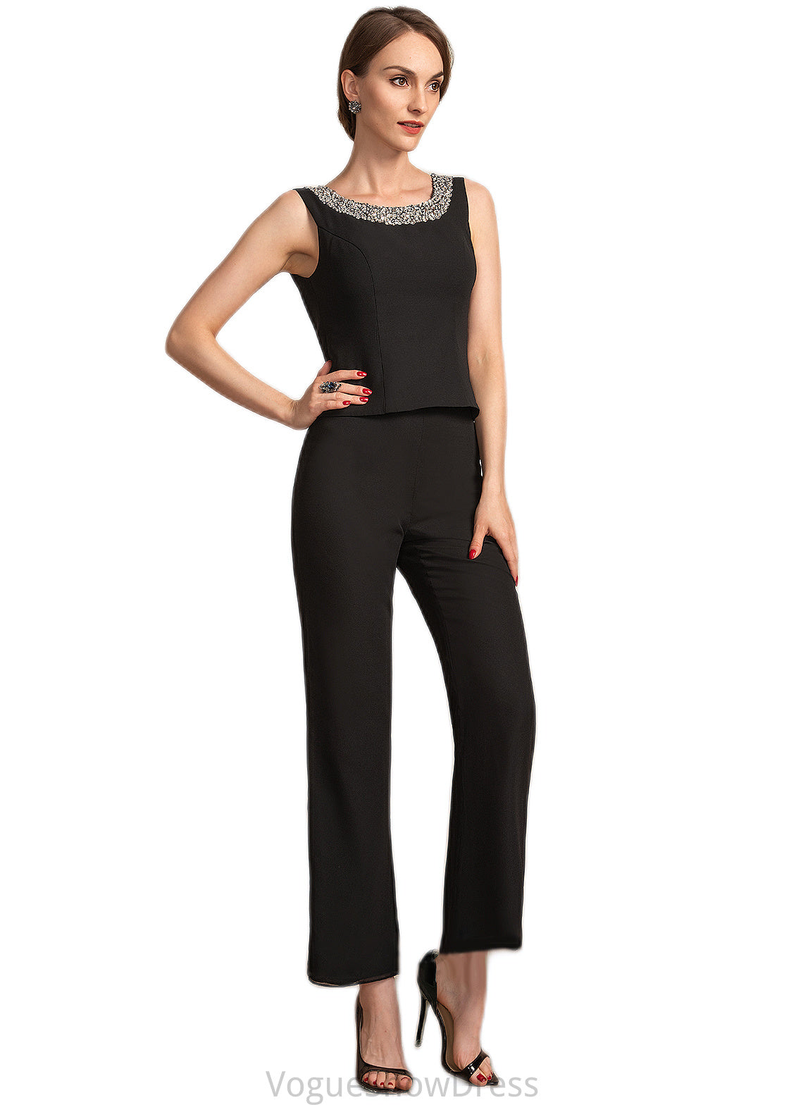 Kirsten Jumpsuit/Pantsuit Scoop Neck Ankle-Length Chiffon Mother of the Bride Dress With Beading Sequins DL126P0014932