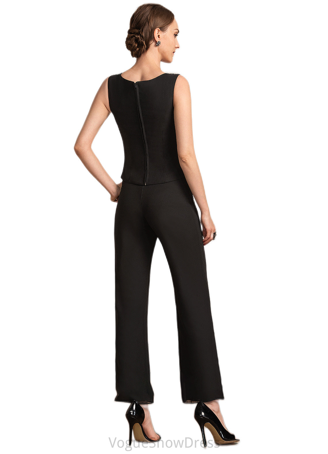 Kirsten Jumpsuit/Pantsuit Scoop Neck Ankle-Length Chiffon Mother of the Bride Dress With Beading Sequins DL126P0014932