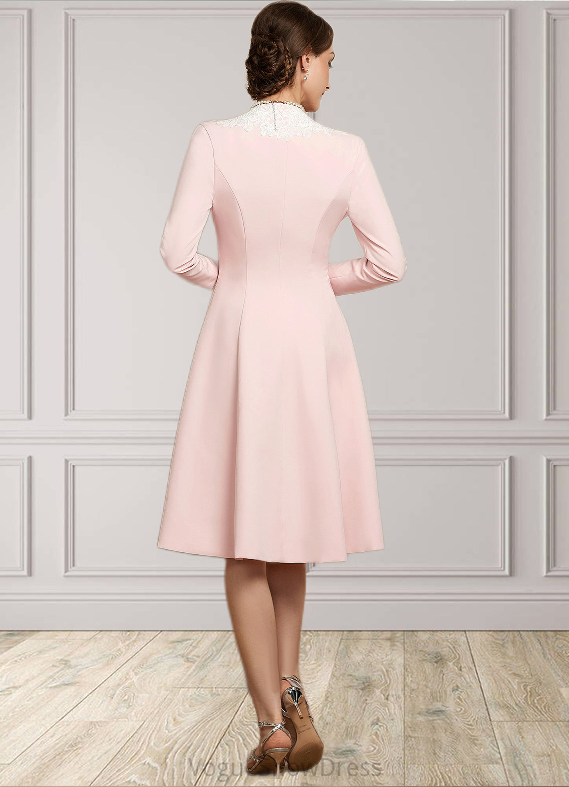 Stella Sheath/Column V-neck Knee-Length Stretch Crepe Mother of the Bride Dress DL126P0014933