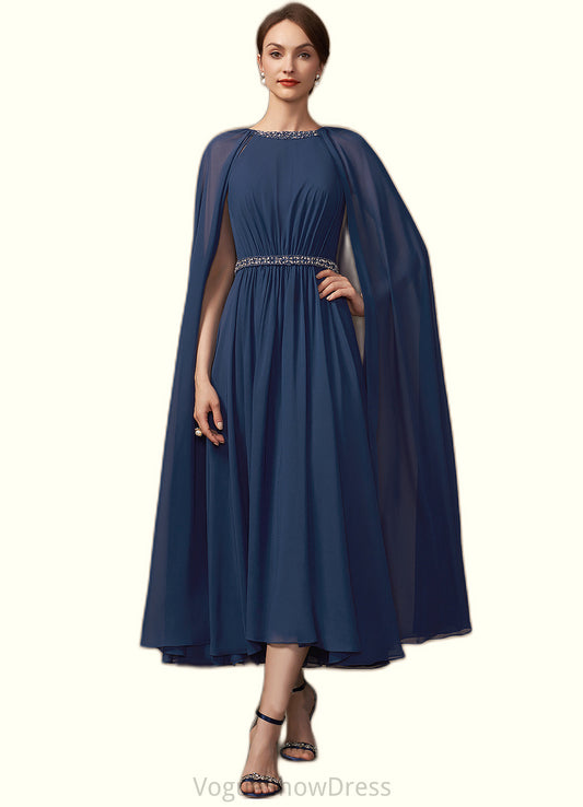 Hazel A-Line Scoop Neck Tea-Length Chiffon Mother of the Bride Dress With Beading DL126P0014934