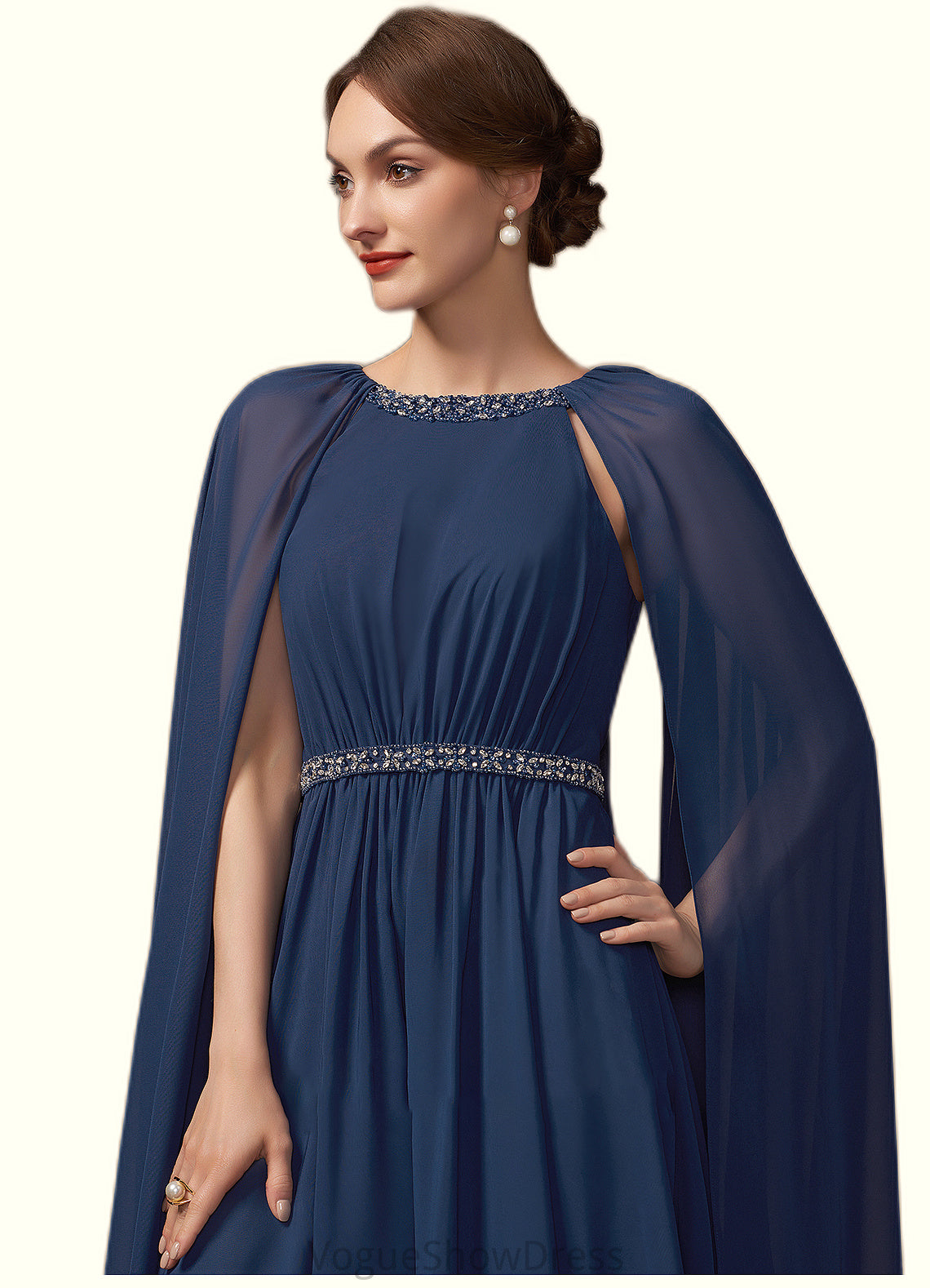 Hazel A-Line Scoop Neck Tea-Length Chiffon Mother of the Bride Dress With Beading DL126P0014934