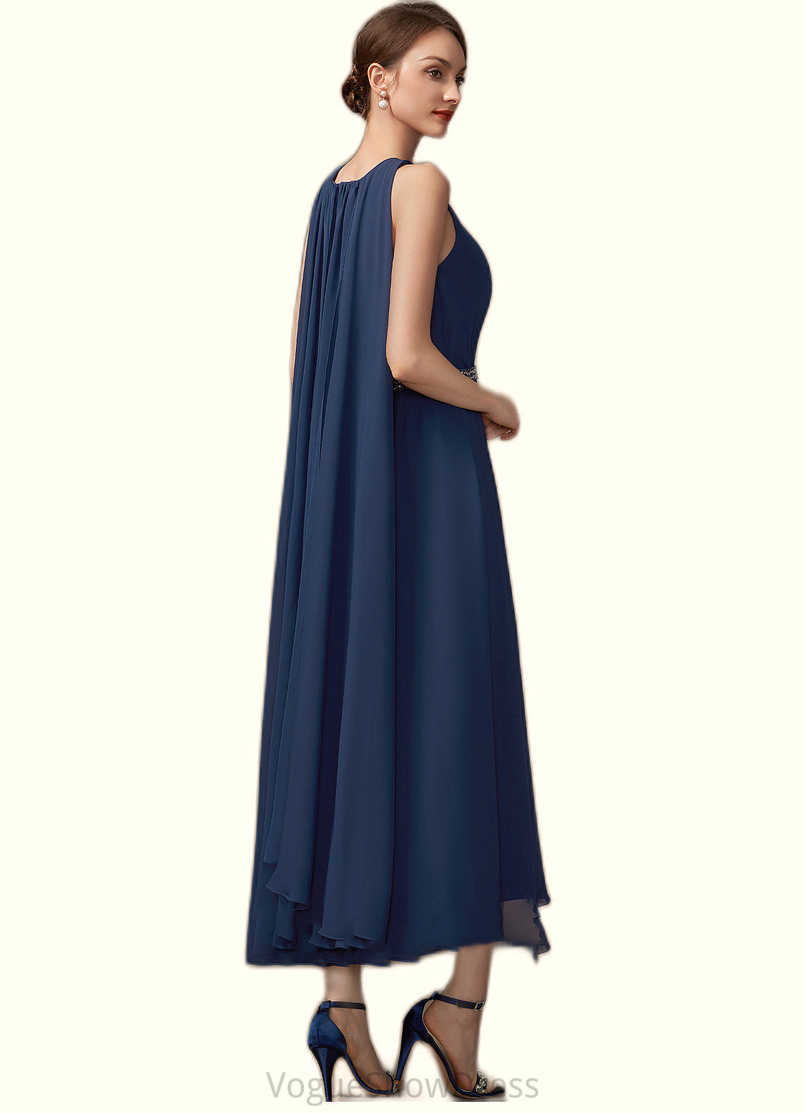 Hazel A-Line Scoop Neck Tea-Length Chiffon Mother of the Bride Dress With Beading DL126P0014934