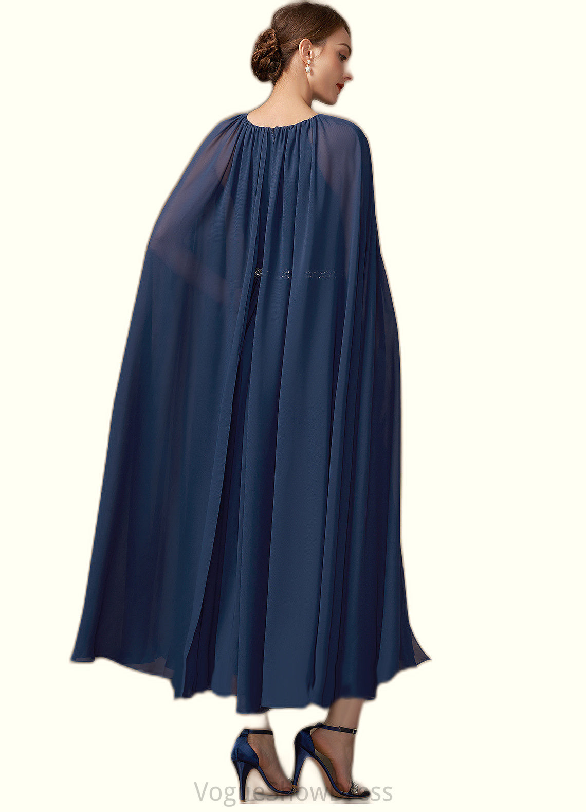 Hazel A-Line Scoop Neck Tea-Length Chiffon Mother of the Bride Dress With Beading DL126P0014934