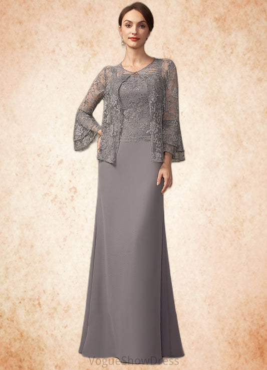 Veronica Sheath/Column Square Neckline Floor-Length Chiffon Lace Mother of the Bride Dress DL126P0014936