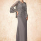 Veronica Sheath/Column Square Neckline Floor-Length Chiffon Lace Mother of the Bride Dress DL126P0014936