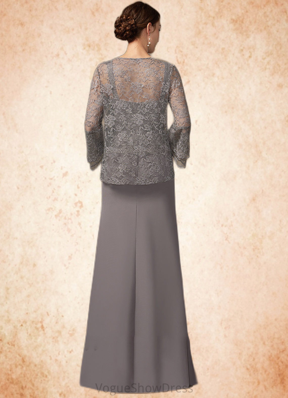 Veronica Sheath/Column Square Neckline Floor-Length Chiffon Lace Mother of the Bride Dress DL126P0014936