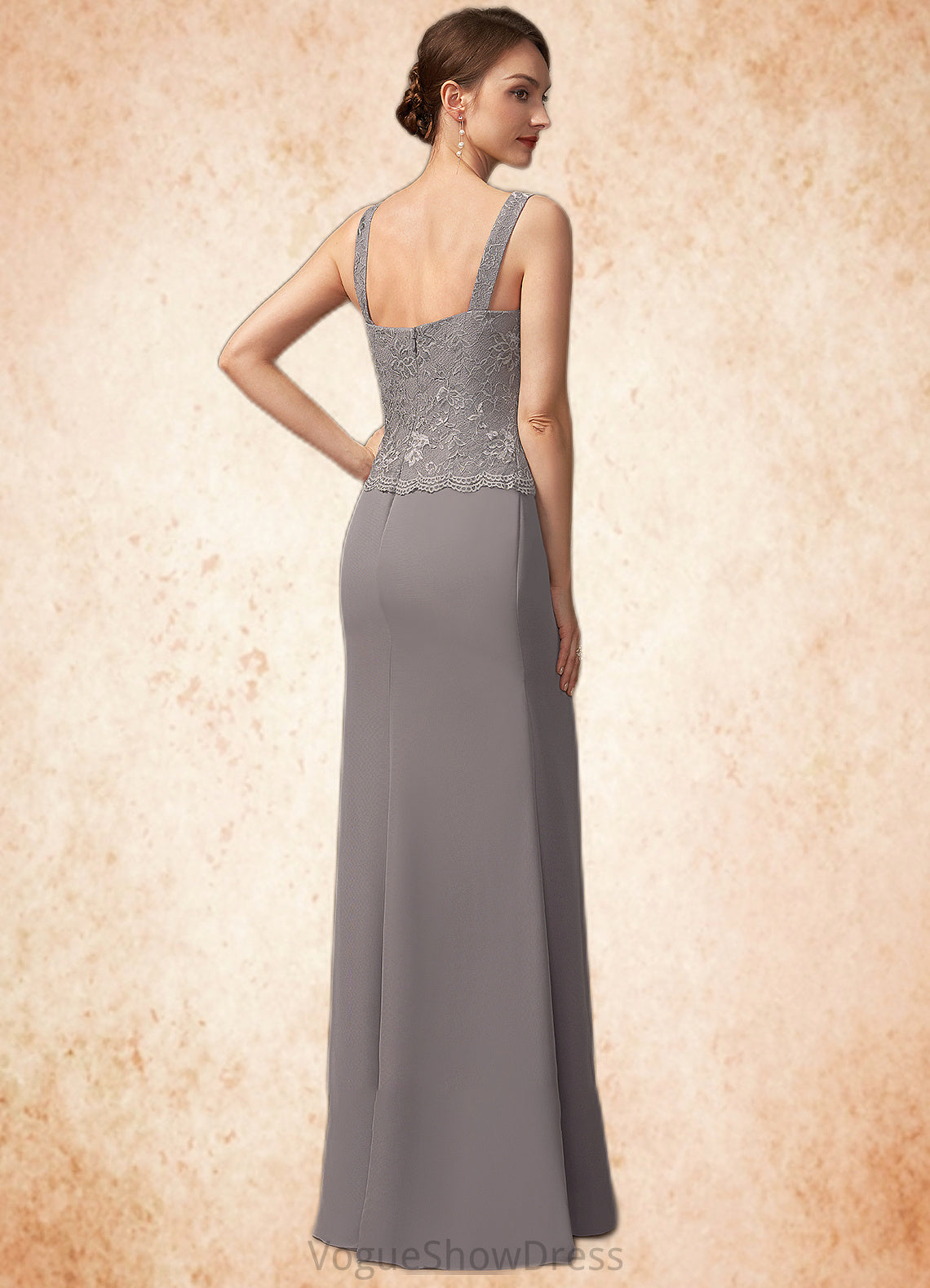 Veronica Sheath/Column Square Neckline Floor-Length Chiffon Lace Mother of the Bride Dress DL126P0014936