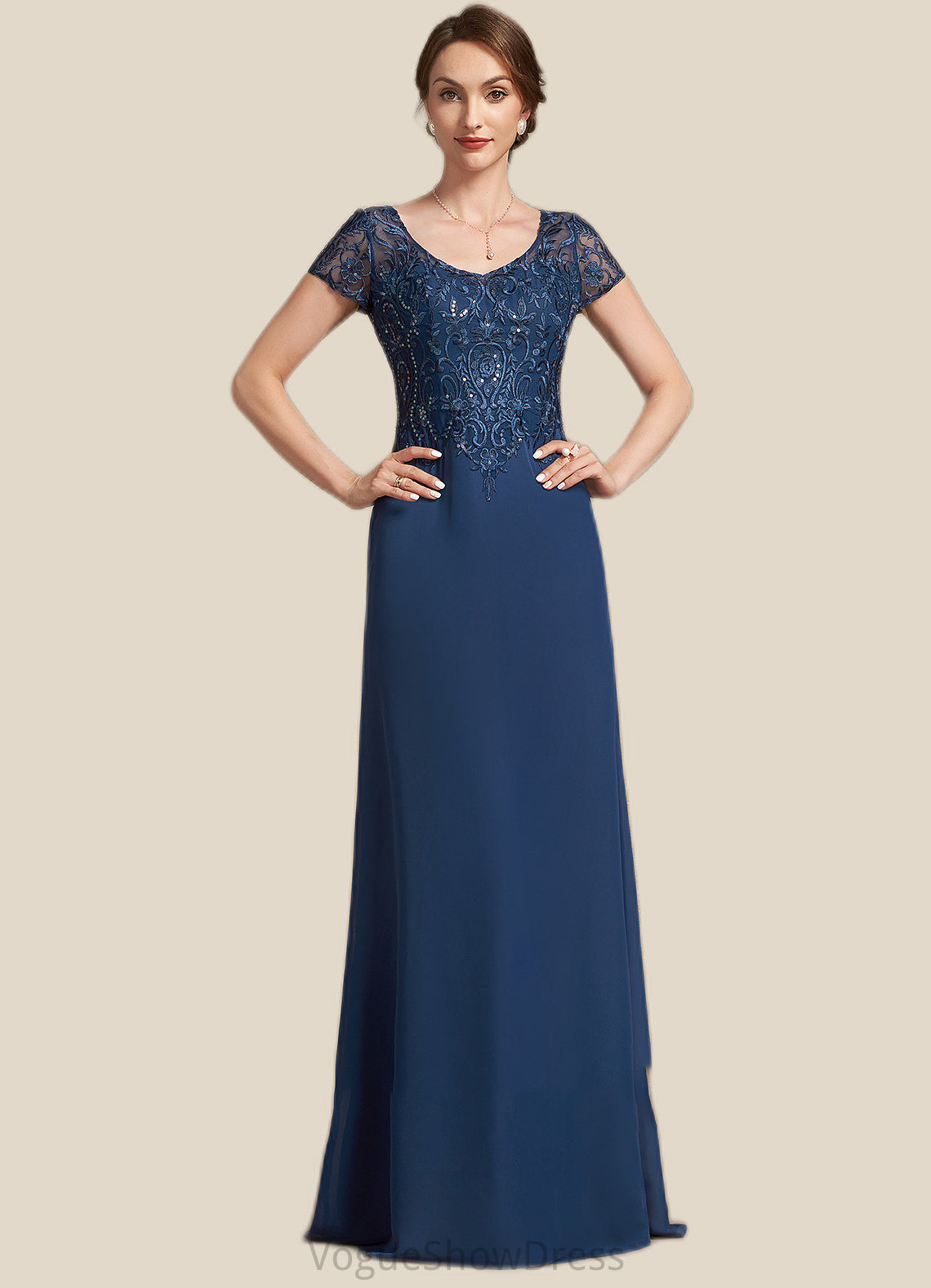 Harmony A-Line V-neck Floor-Length Chiffon Lace Mother of the Bride Dress With Sequins DL126P0014938