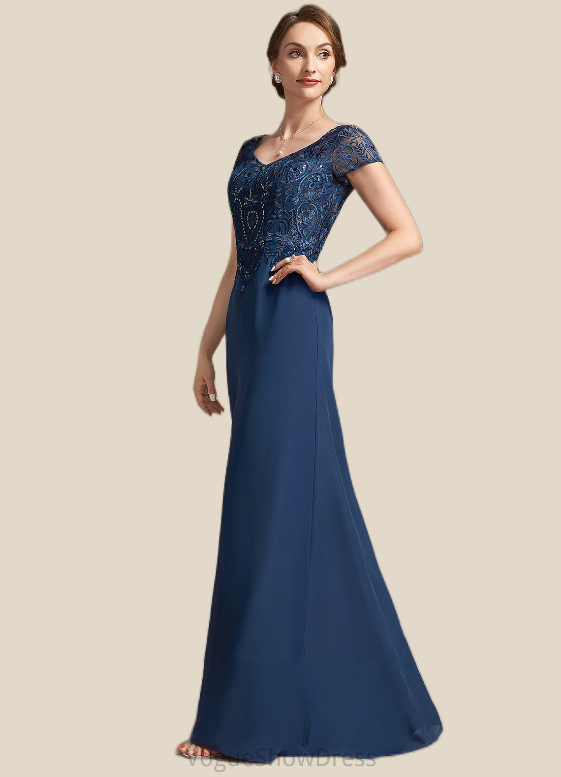 Harmony A-Line V-neck Floor-Length Chiffon Lace Mother of the Bride Dress With Sequins DL126P0014938