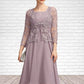 Everly A-Line Square Neckline Knee-Length Chiffon Mother of the Bride Dress DL126P0014940