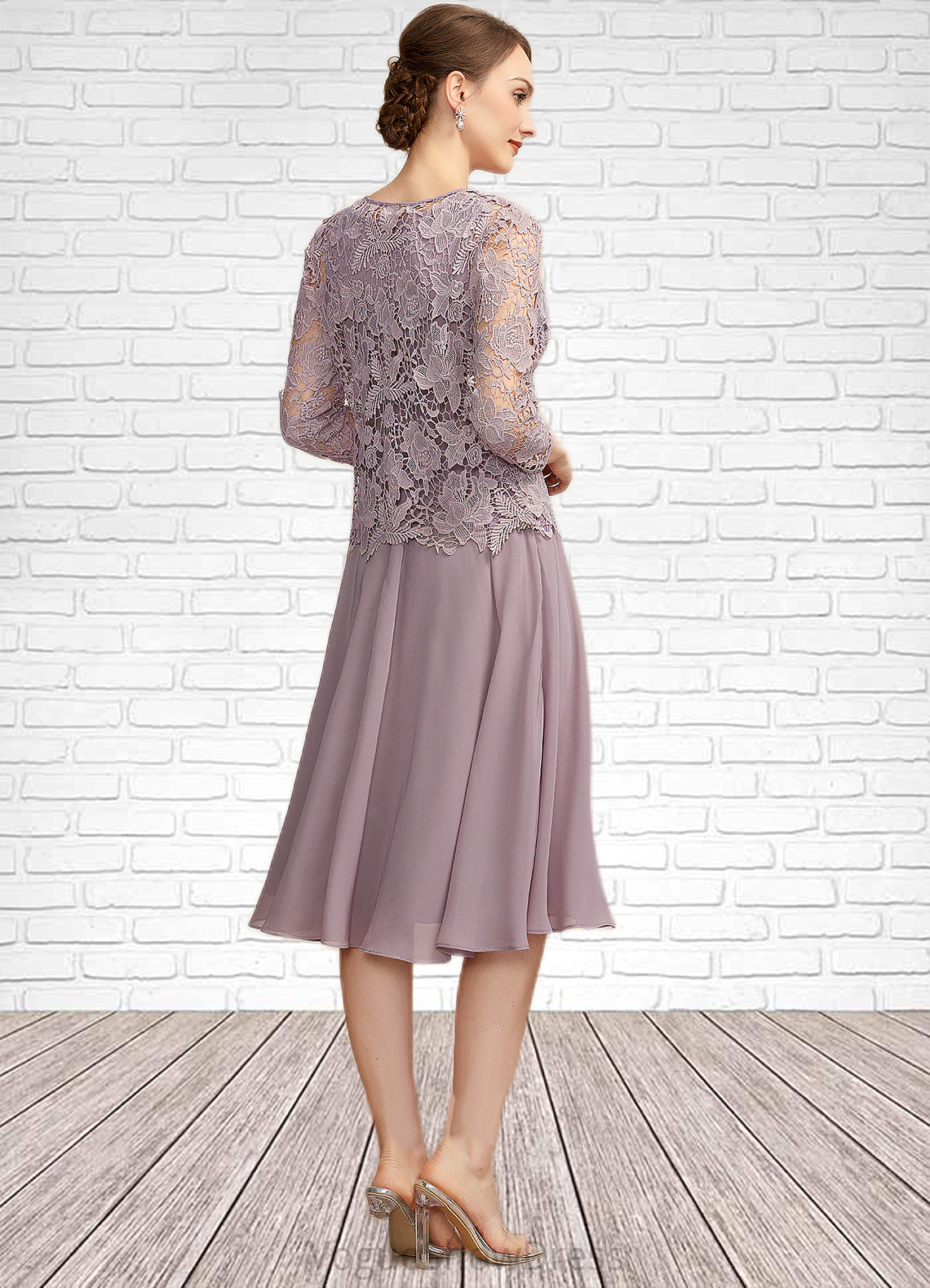 Everly A-Line Square Neckline Knee-Length Chiffon Mother of the Bride Dress DL126P0014940