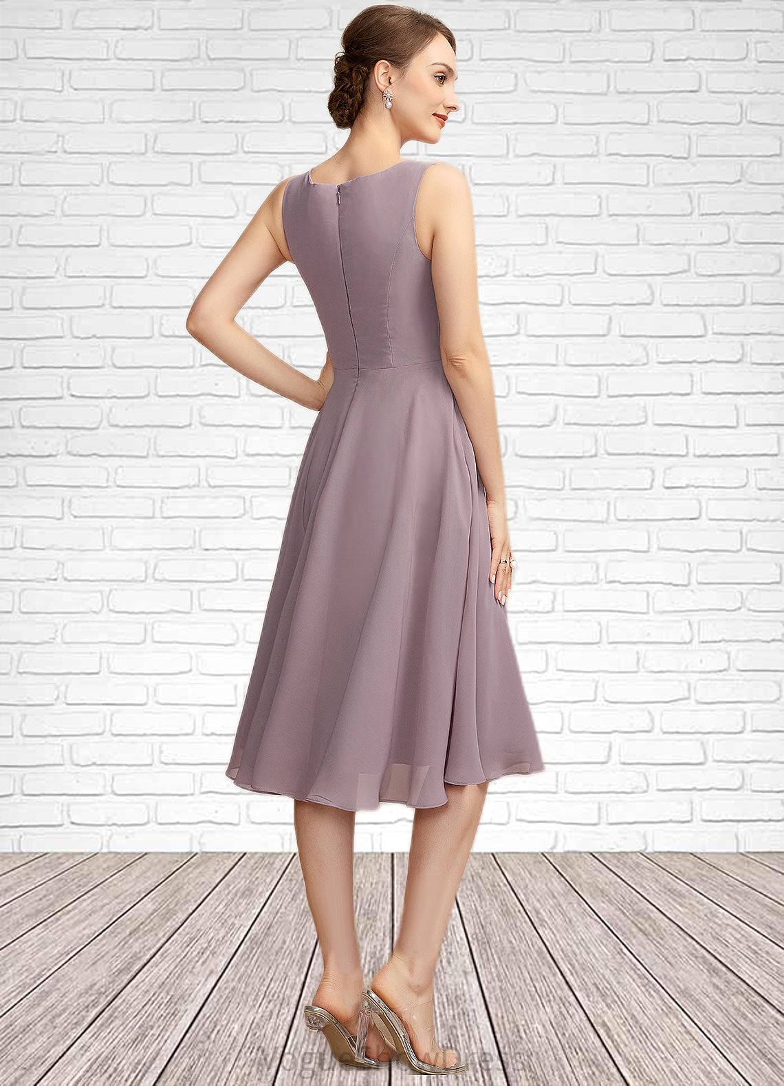 Everly A-Line Square Neckline Knee-Length Chiffon Mother of the Bride Dress DL126P0014940