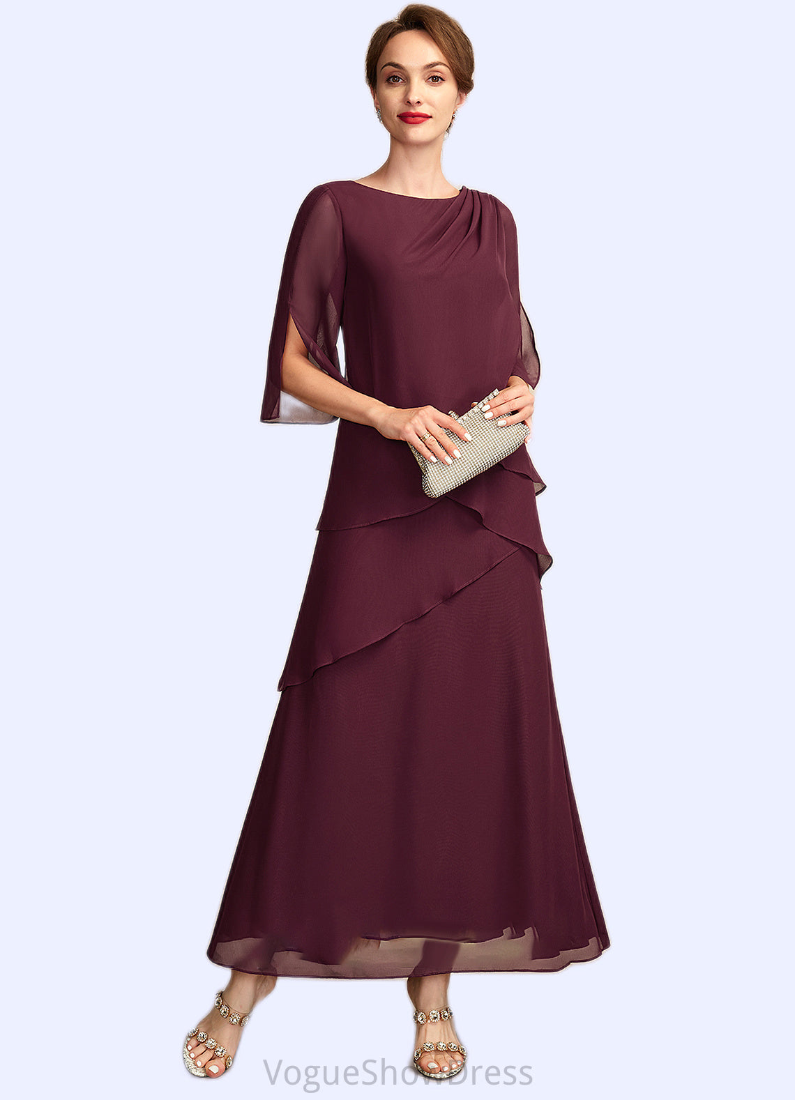 Dakota A-Line Scoop Neck Ankle-Length Chiffon Mother of the Bride Dress With Cascading Ruffles DL126P0014941