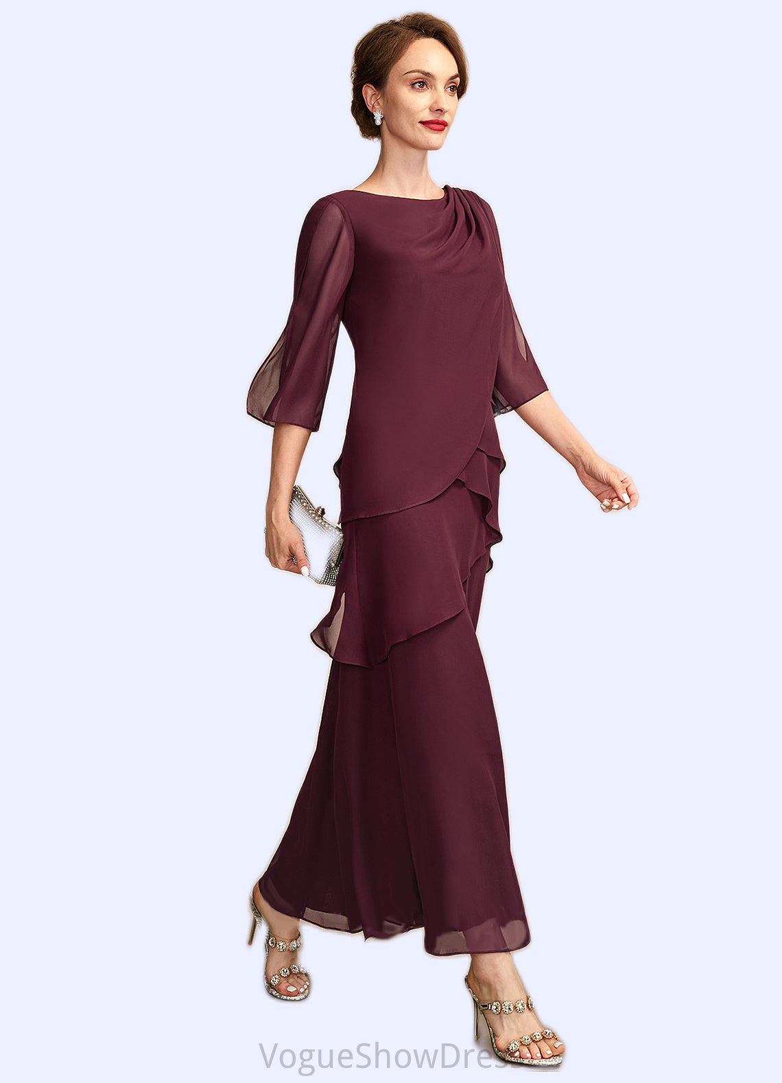 Dakota A-Line Scoop Neck Ankle-Length Chiffon Mother of the Bride Dress With Cascading Ruffles DL126P0014941