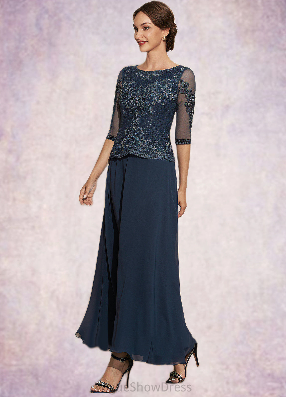 Vera A-Line Scoop Neck Ankle-Length Chiffon Lace Mother of the Bride Dress DL126P0014942