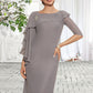 Gertrude Sheath/Column Scoop Neck Knee-Length Chiffon Mother of the Bride Dress With Crystal Brooch Cascading Ruffles DL126P0014943