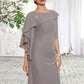 Gertrude Sheath/Column Scoop Neck Knee-Length Chiffon Mother of the Bride Dress With Crystal Brooch Cascading Ruffles DL126P0014943