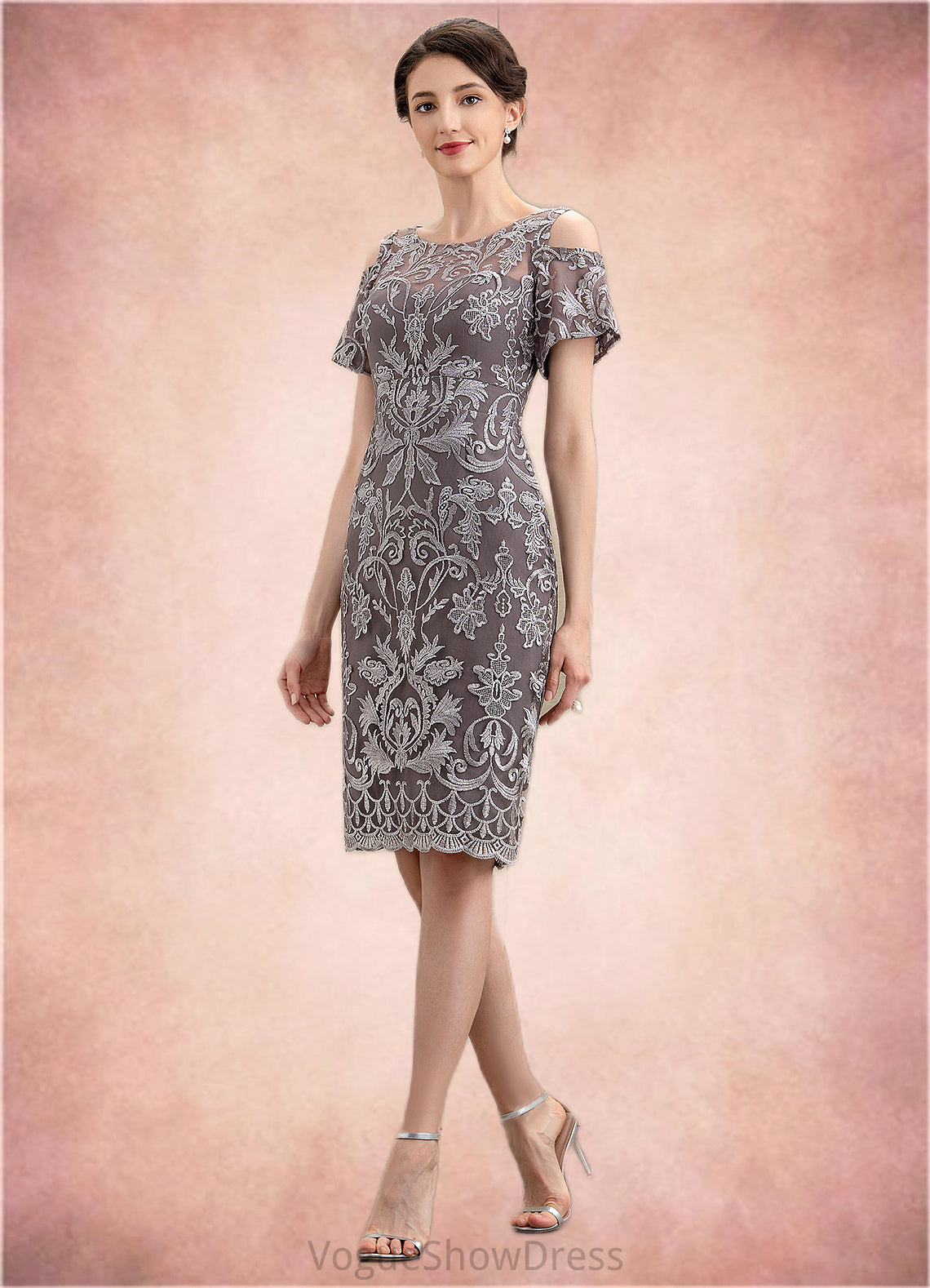 Vivian Sheath/Column Scoop Neck Knee-Length Lace Mother of the Bride Dress DL126P0014944