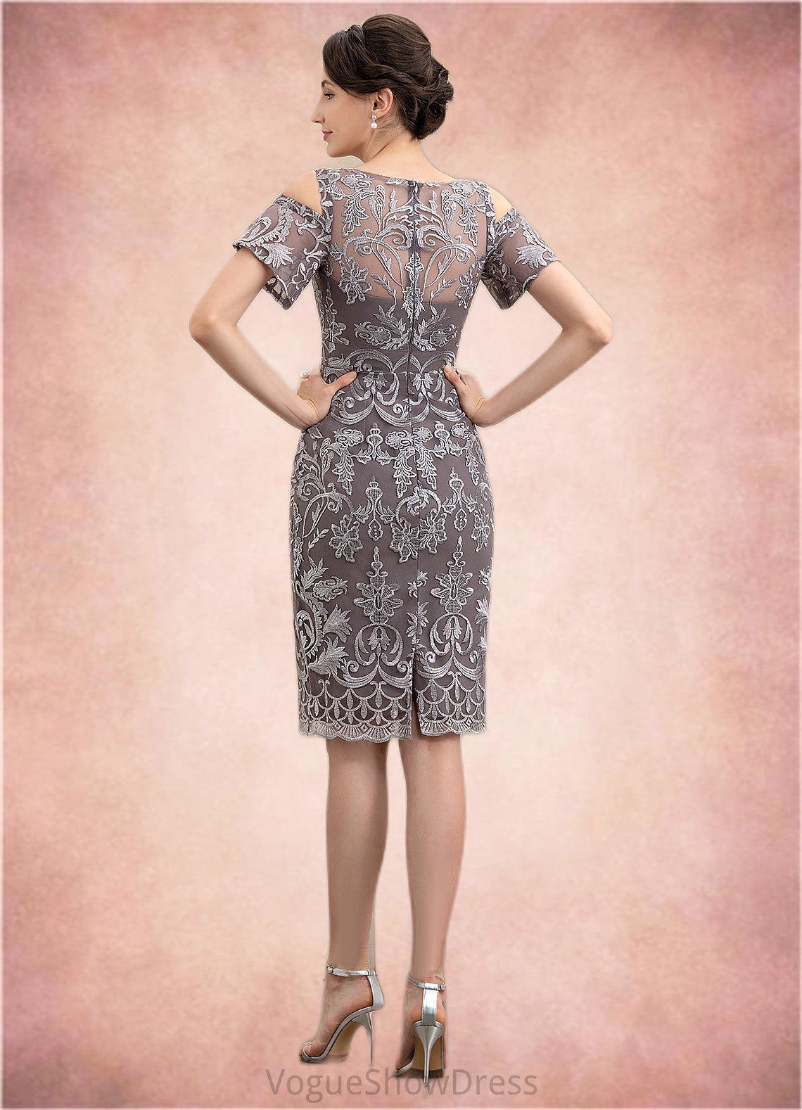 Vivian Sheath/Column Scoop Neck Knee-Length Lace Mother of the Bride Dress DL126P0014944