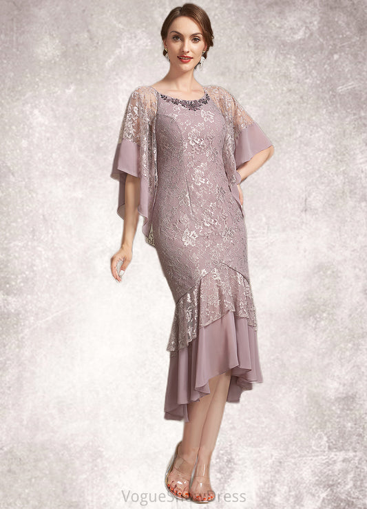 Anastasia Trumpet/Mermaid Scoop Neck Asymmetrical Chiffon Lace Mother of the Bride Dress DL126P0014945