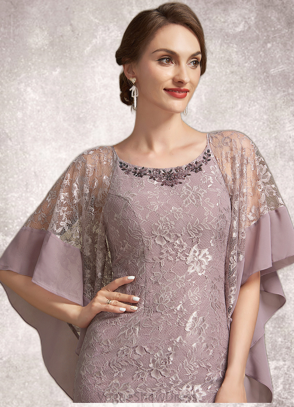 Anastasia Trumpet/Mermaid Scoop Neck Asymmetrical Chiffon Lace Mother of the Bride Dress DL126P0014945