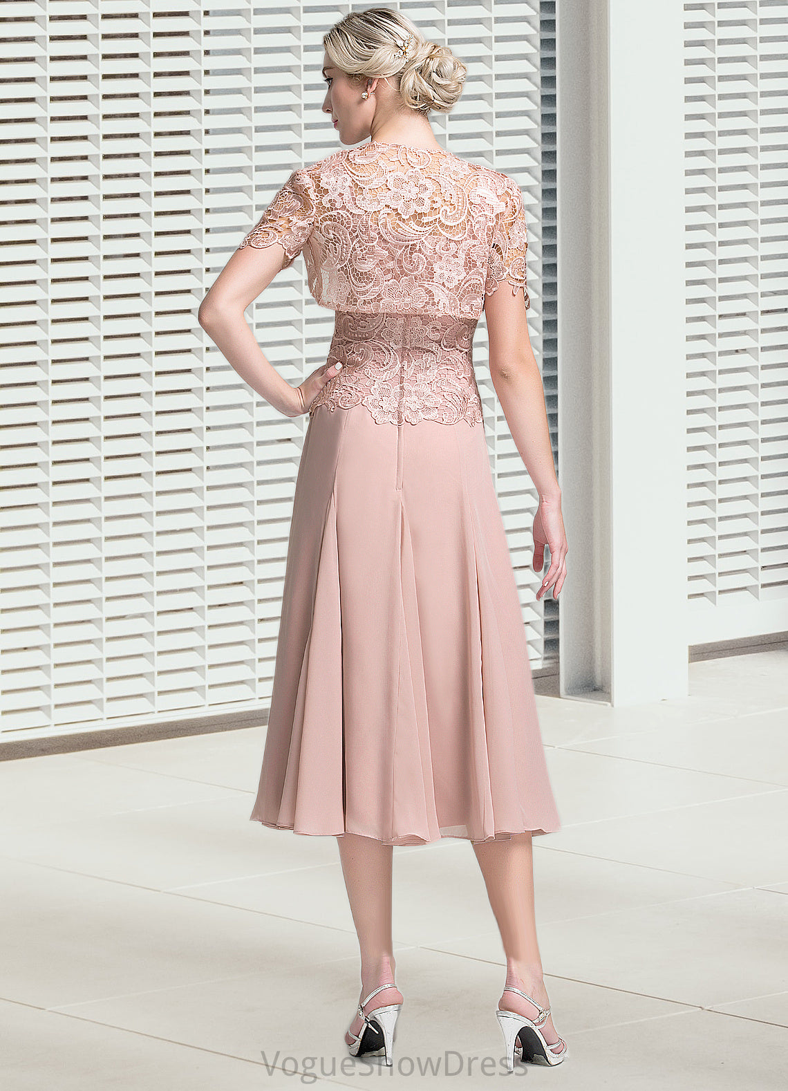 Selena A-Line Square Neckline Tea-Length Chiffon Mother of the Bride Dress DL126P0014947