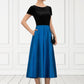 Lori A-Line Scoop Neck Tea-Length Satin Velvet Mother of the Bride Dress With Pockets DL126P0014950