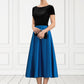 Lori A-Line Scoop Neck Tea-Length Satin Velvet Mother of the Bride Dress With Pockets DL126P0014950