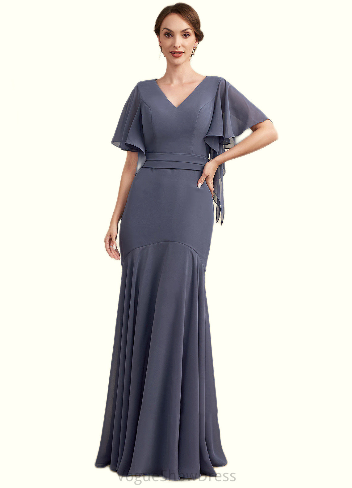 Leia Trumpet/Mermaid V-neck Floor-Length Chiffon Mother of the Bride Dress DL126P0014951