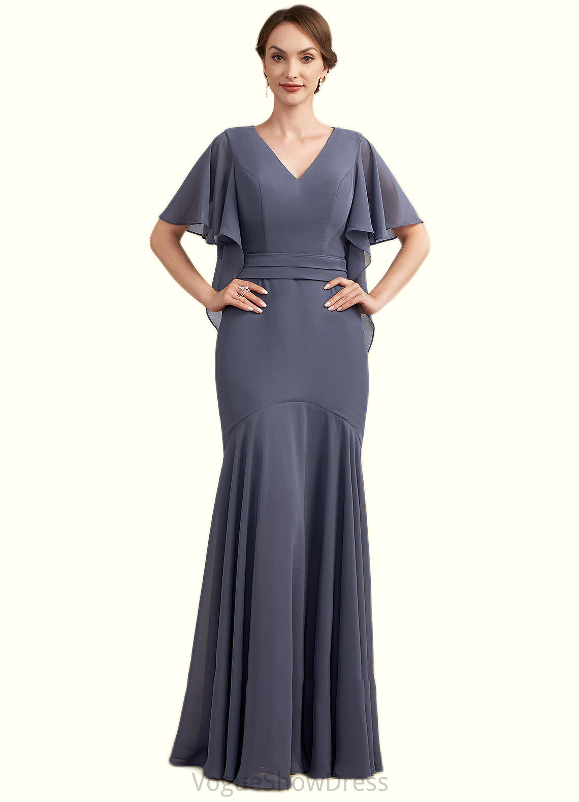 Leia Trumpet/Mermaid V-neck Floor-Length Chiffon Mother of the Bride Dress DL126P0014951