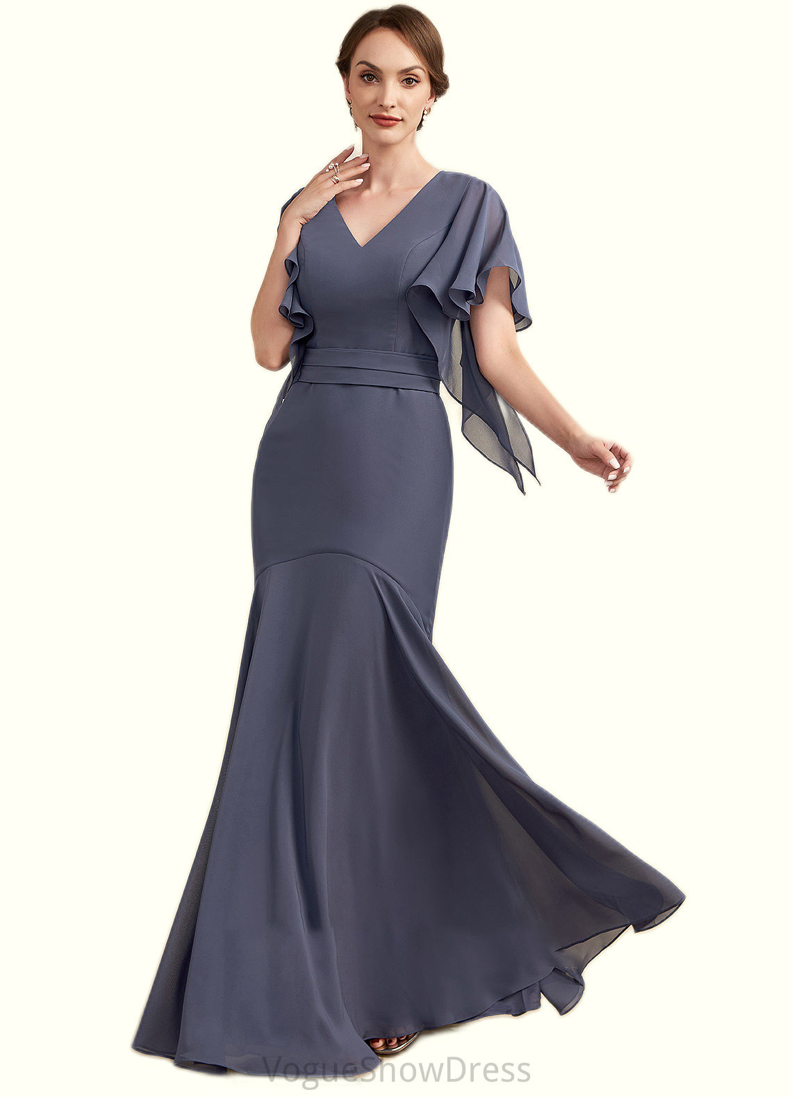 Leia Trumpet/Mermaid V-neck Floor-Length Chiffon Mother of the Bride Dress DL126P0014951