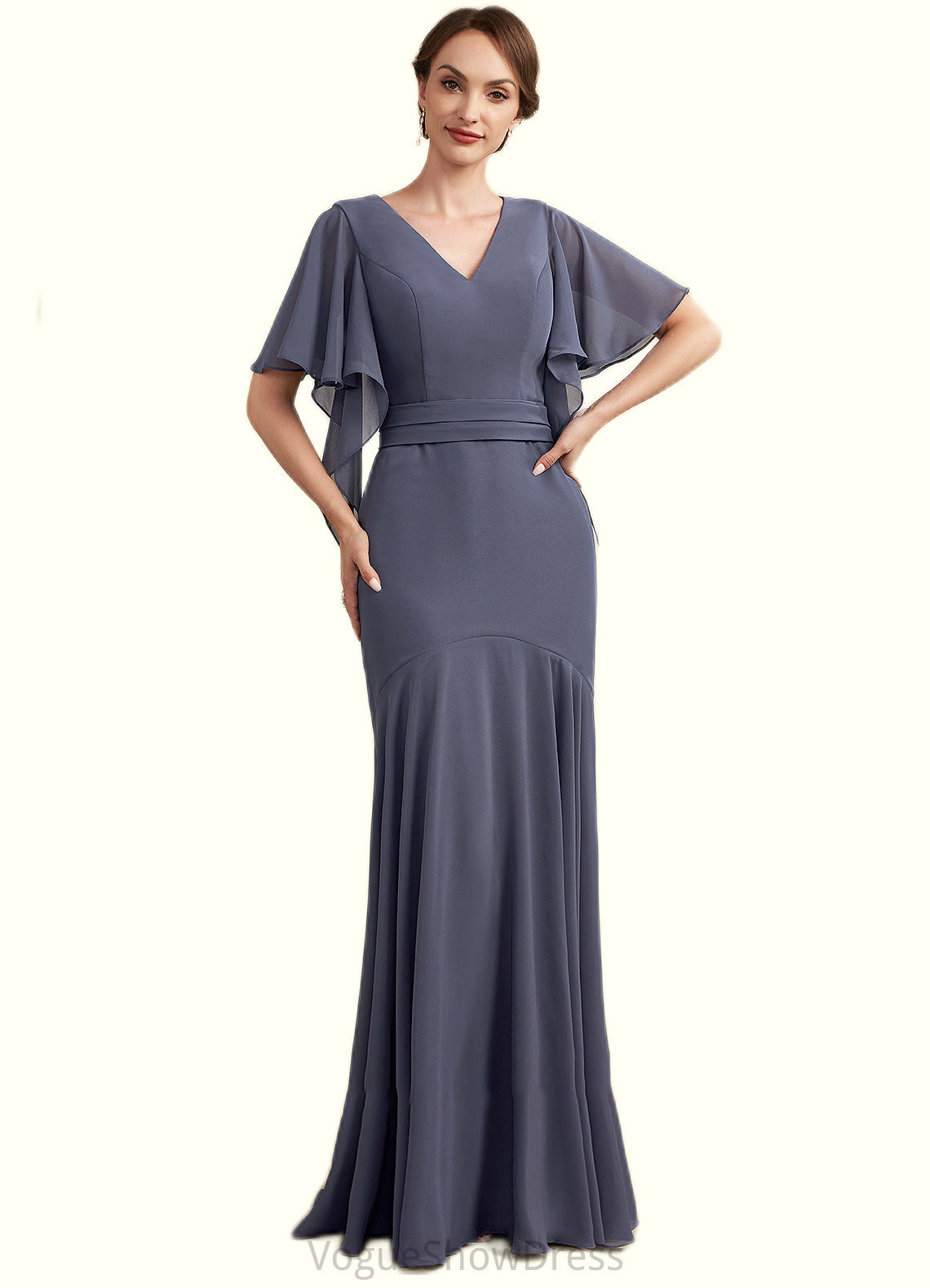 Leia Trumpet/Mermaid V-neck Floor-Length Chiffon Mother of the Bride Dress DL126P0014951