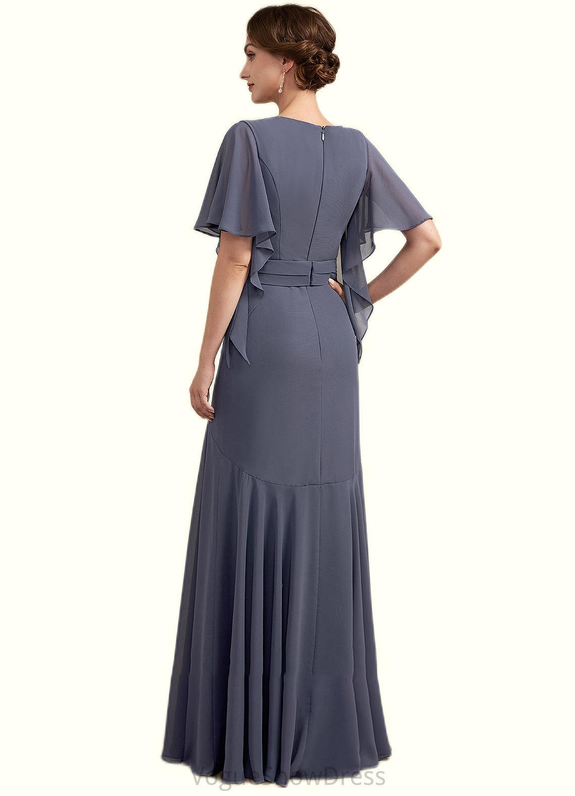 Leia Trumpet/Mermaid V-neck Floor-Length Chiffon Mother of the Bride Dress DL126P0014951