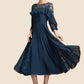 Alexa A-Line Scoop Neck Tea-Length Chiffon Lace Mother of the Bride Dress With Beading Cascading Ruffles DL126P0014952