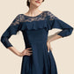 Alexa A-Line Scoop Neck Tea-Length Chiffon Lace Mother of the Bride Dress With Beading Cascading Ruffles DL126P0014952